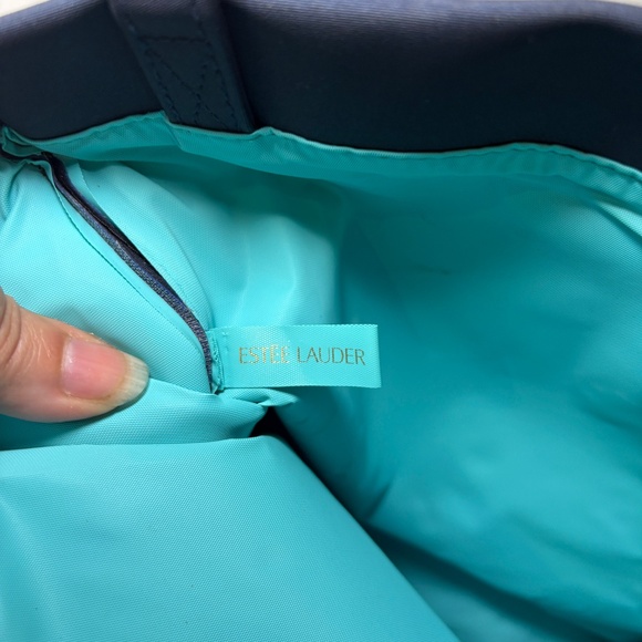 Estée Lauder Tote Handbag Blue Bow Aqua inside bag - Picture 12 of 15